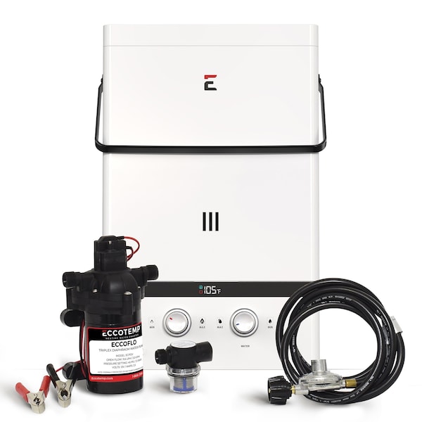 Eccotemp Luxe 3.0 GPM Portable Outdoor Tankless Water Heater with EccoFlo Diaphragm 12V Pump and Strainer EL10-PS - main